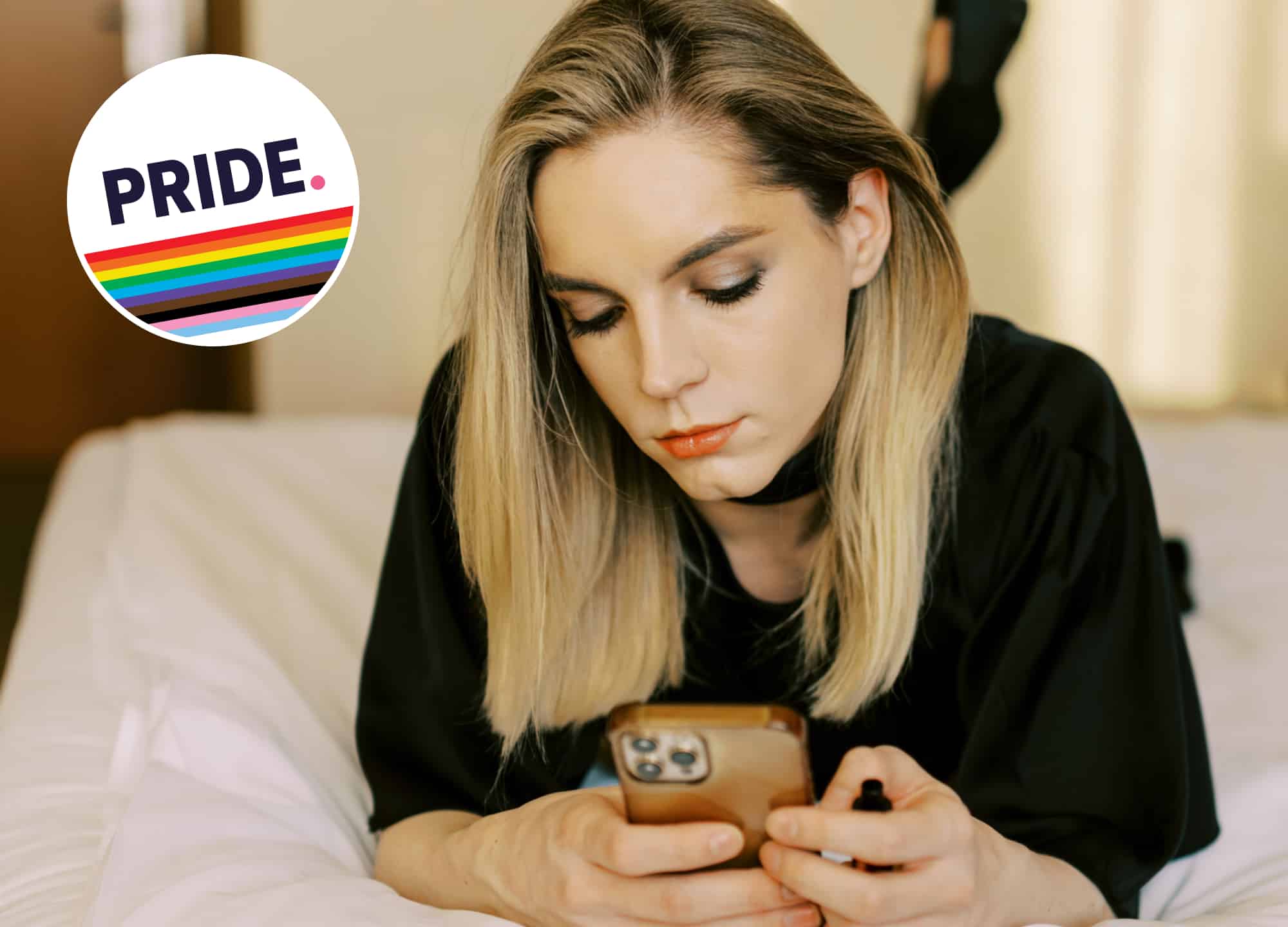 Transgender woman looking at phone researching doctors for facial feminization surgery
